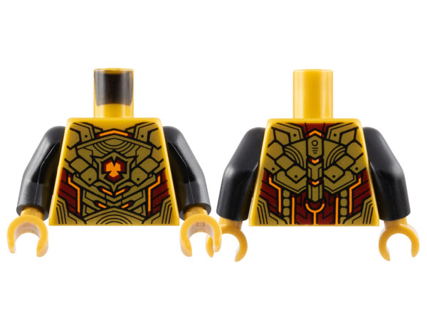 Torso Armor with Gold and Dark Red Plates and Orange Highlights Pattern / Black Arms / Pearl Gold Hands