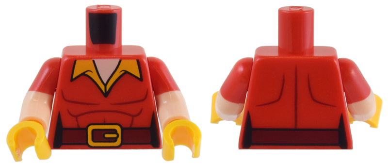 Torso Shirt with Bright Light Orange Collar, Dark Red Belt and Muscles Outline Pattern / Light Nougat Arms with Molded Red Short Sleeves Pattern / Bright Light Orange Hands