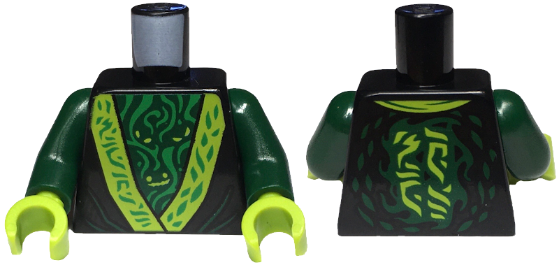 Torso Robe with Lime Trim over Dark Green Undershirt with Spirit Eyes and Green Wisps Pattern / Dark Green Arms / Lime Hands