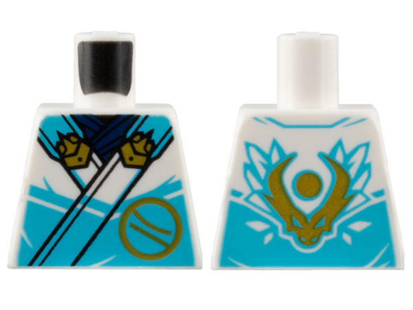 Torso Ninja Robe with Medium Azure Trim and Gold Buckles over Dark Blue Sash, Ninjago Logogram Letter Z in Circle, Dragon Head and Orb on Back Pattern