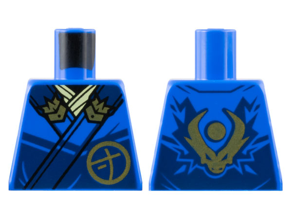 Torso Ninja Robe with Dark Blue Trim and Gold Buckles over Bright Light Yellow Sash, Ninjago Logogram Letter J in Circle, Dragon Head and Orb on Back Pattern