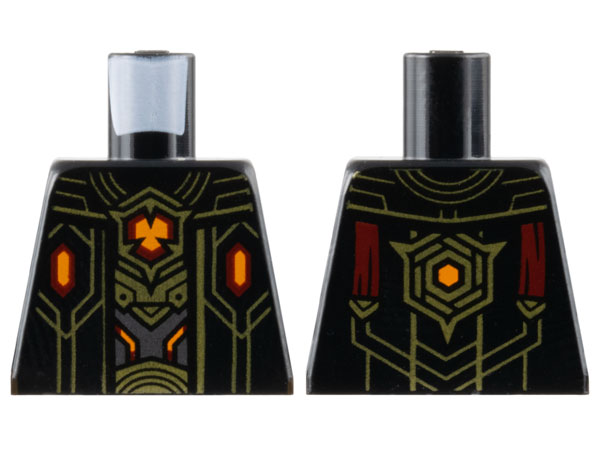 Torso Robe Open with Dark Red and Orange Hexagonal Crystals and Gold Lines over Armor Pattern