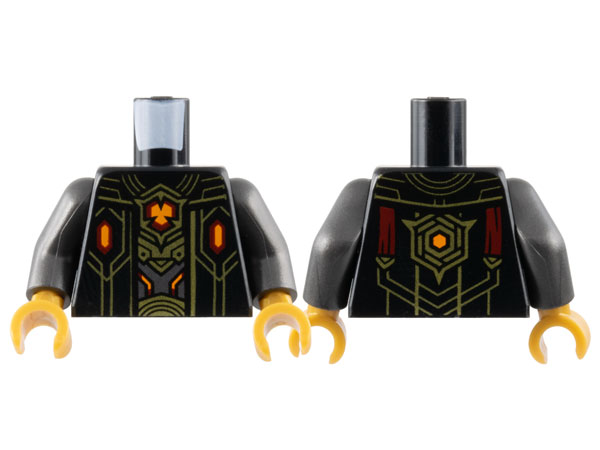 Torso Robe Open with Dark Red and Orange Hexagonal Crystals and Gold Lines over Armor Pattern / Pearl Dark Gray Arms / Pearl Gold Hands