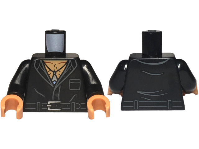 Torso Shirt Partially Open with Pocket and Button, Belt with Silver Buckle, Nougat Hairy Chest, Pendant Necklace Pattern / Black Arms / Nougat Hands