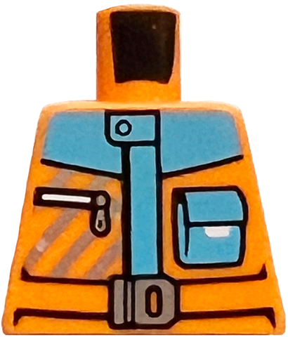 Torso Jacket with Medium Azure Panels and Pocket with White Flap, Silver Belt Buckle and Diagonal Stripes Pattern