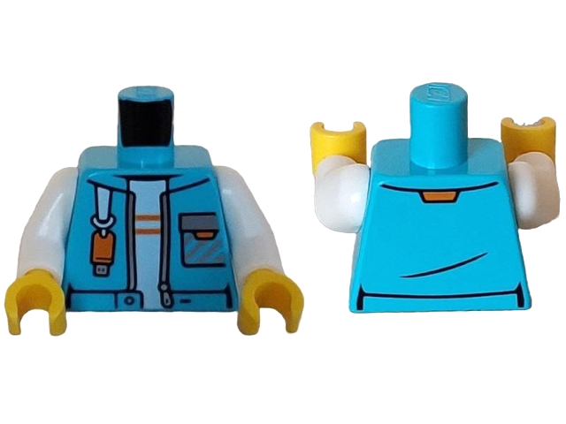 Torso Open Jacket with Pocket and Flash Drive over White Shirt with Orange Stripes Pattern / White Arms / Yellow Hands