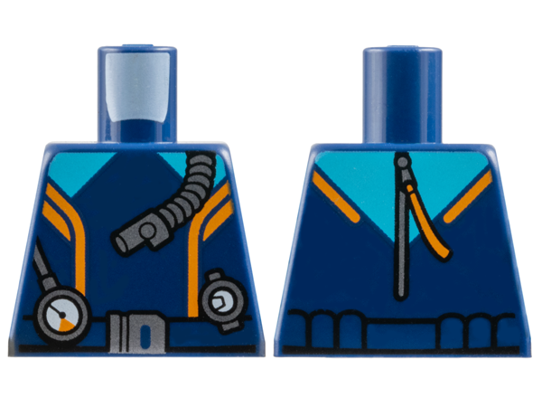 Torso Diving Suit with Orange Stripes, Medium Azure Panels, Belt with Silver Buckle, Gauge and Regulator Pattern