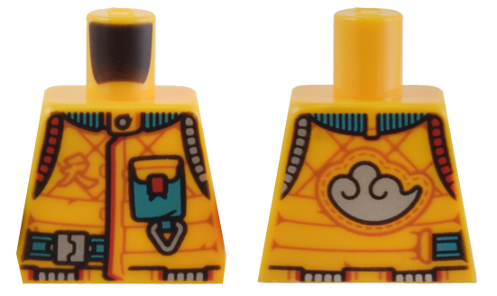 Torso Scuba Suit with Dark Turquoise Collar, Pocket, and Strap, Silver and Red Trim, Cloud Emblem on Back Pattern