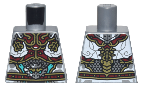 Torso Armor with Dark Red and Gold Plates, White Clouds, and Silver Dragon Head Pattern