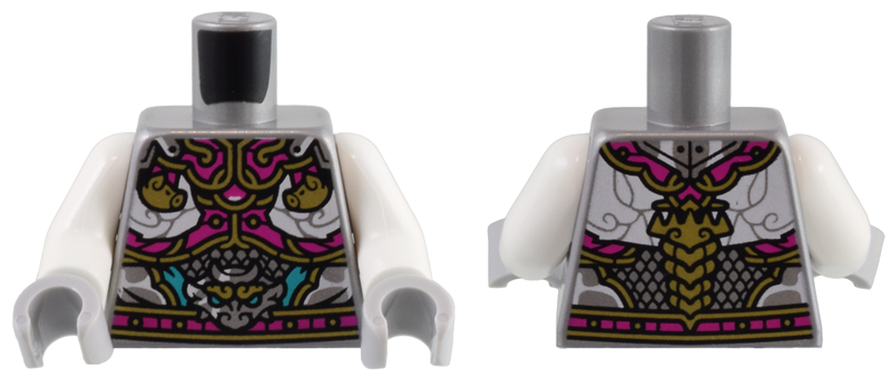 Torso Armor with Magenta and Gold Plates, Pig Heads, White Clouds, and Silver Dragon Head Pattern / White Arms / Light Bluish Gray Hands