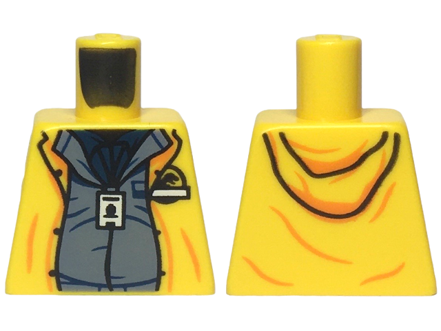 Torso Hoodie over Sand Blue Shirt and Dark Blue Undershirt, ID Badge, Jurassic Park Logo Pattern