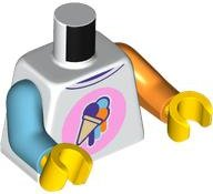 Torso Shirt with Tan Ice Cream Cone with Dark Purple, Medium Azure, and Orange Scoops on Bright Pink Circle Pattern / Orange Arm Left / Medium Azure Arm Right / Yellow Hands