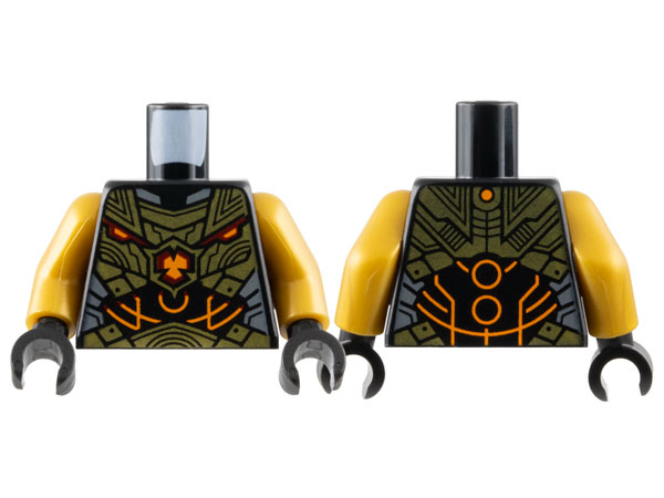 Torso Armor with Gold Plates, Black Abdomen with Orange Circles and Lines Pattern / Pearl Gold Arms / Black Hands