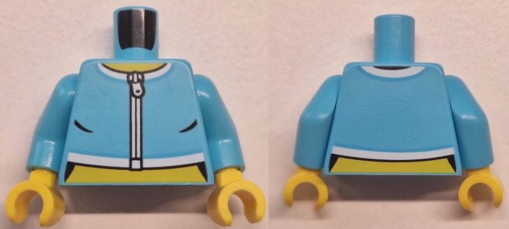 Torso Female Jacket Crop Top with White Zipper and Trim, Yellow Neck and Stomach Pattern / Medium Azure Arms / Yellow Hands