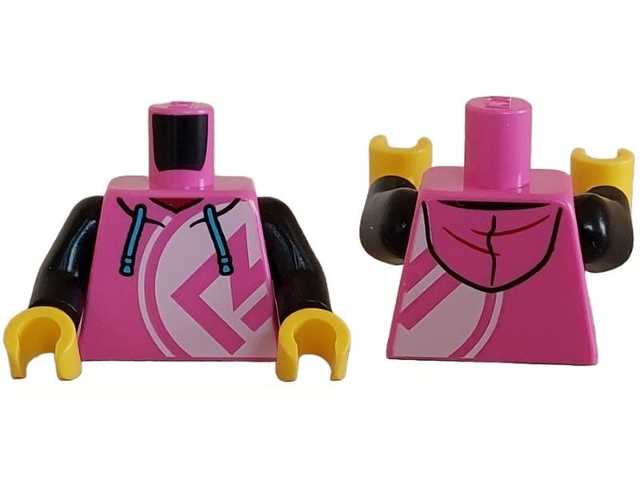 Torso Hoodie with Medium Azure Drawstrings and White Circle with Symbol over Dark Red Shirt Pattern / Black Arms / Yellow Hands