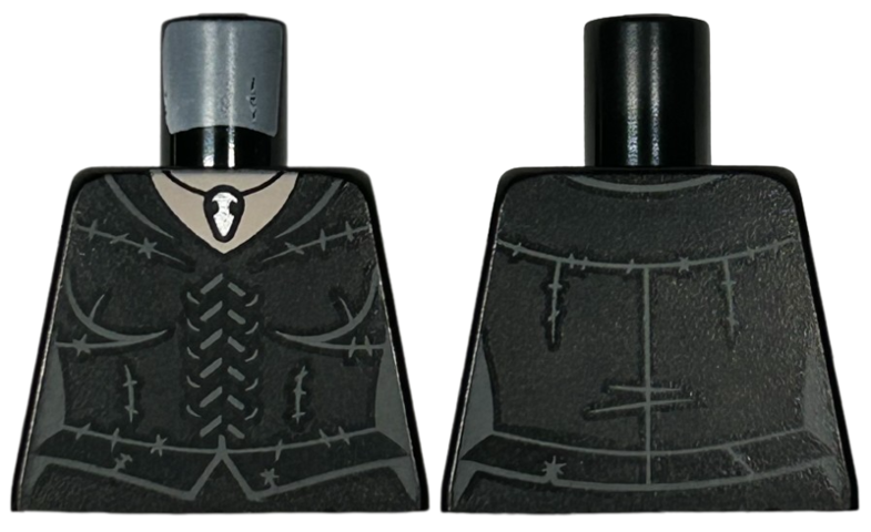 Torso Female Corset Dress with Dark Bluish Gray Laces and Stitching, Silver Pendant Necklace, Light Nougat Neck Pattern