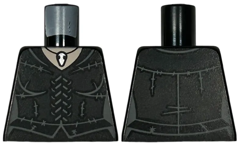 Torso Female Corset Dress with Dark Bluish Gray Laces and Stitching, Silver Pendant Necklace, Light Nougat Neck Pattern