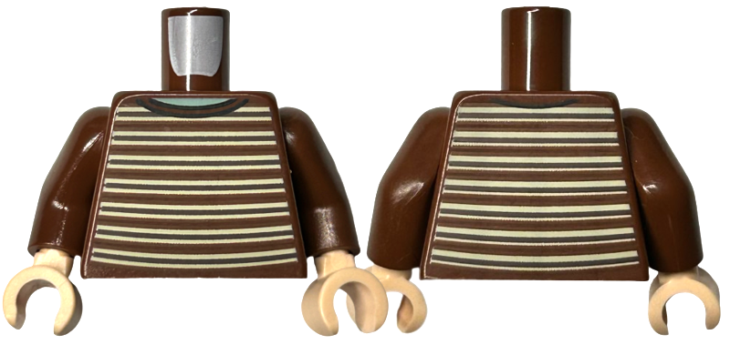 Torso Sweater with Dark Brown and Tan Horizontal Stripes, Sand Green Neck Pattern / Reddish Brown Arms / Light Nougat Hands