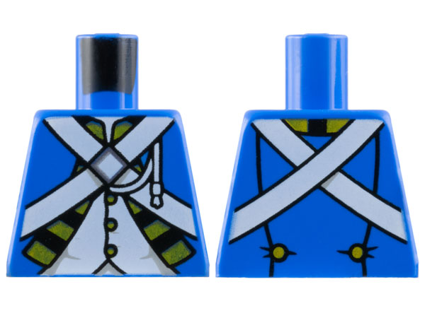 Torso Imperial Soldier Uniform Jacket Open with Black and Gold Trim over White Vest with Buttons, Crossbelts with Silver Diamond Clasp, Cord Pattern (Bluecoat)