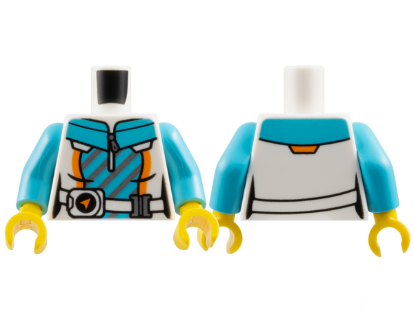 Torso Jacket over Medium Azure Shirt with Collar, White Belt, Silver Zipper, Buckle and Diagonal Stripes Pattern / Medium Azure Arms / Yellow Hands