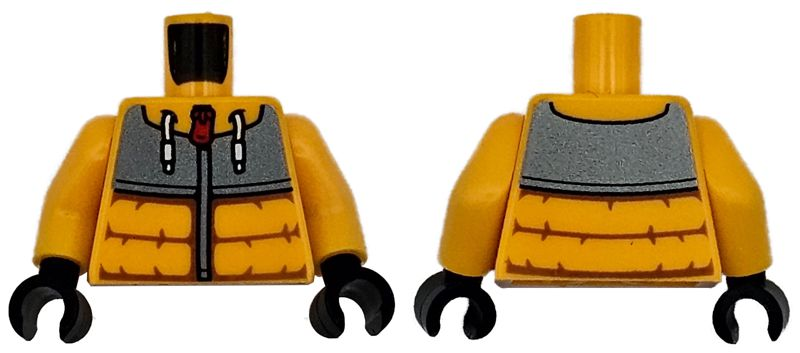 Torso Jacket Puffy with White Drawstrings, Red Zipper, and Dark Silver Panels Pattern / Bright Light Orange Arms / Black Hands