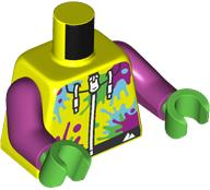 Torso Jacket with Paint Splotches, White Drawstrings, Zipper, and Black Waistband with Mountains Logo Pattern / Magenta Arms / Bright Green Hands