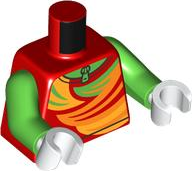 Torso Ski Top with Bright Green, Bright Light Orange, and Orange Swaths over Shirt with Zipper Pattern / Bright Green Arms / White Hands