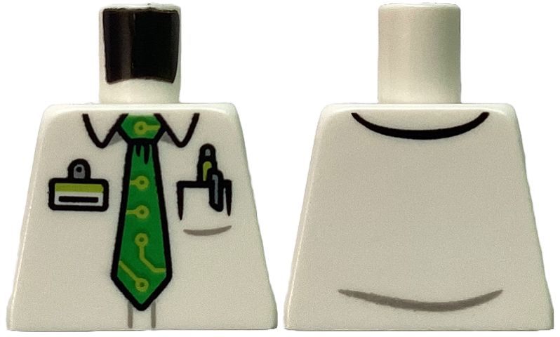 Torso Shirt with Collar and Pen in Pocket, ID Badge, Bright Green Tie with Lime Circuitry Pattern