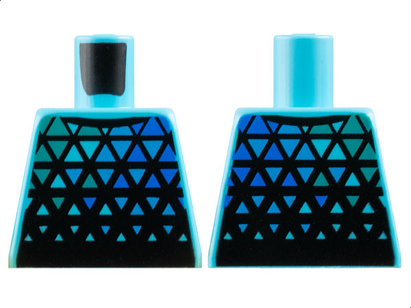 Torso Shirt with Blue, Dark Turquoise, and Medium Blue Triangles on Black Background Pattern