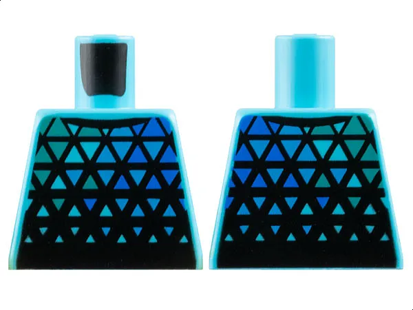 Torso Shirt with Blue, Dark Turquoise, and Medium Blue Triangles on Black Background Pattern