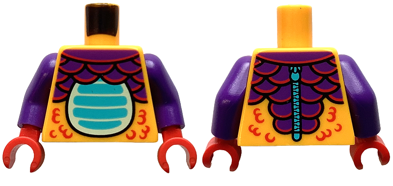 Torso Dragon Costume, Dark Purple and Red Scales, Medium Blue Stomach, Light Bluish Gray Zipper on Back Pattern / Dark Purple Arms / Red Hands