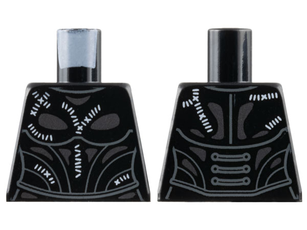 Torso Female Catsuit, White Stitching, Light Bluish Gray Contours, Dark Silver Trim Pattern