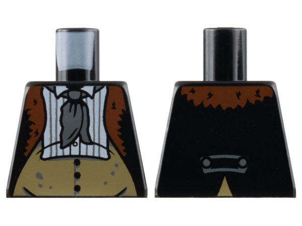 Torso Jacket, Reddish Brown Fur Lapels, White Shirt, Dark Bluish Gray Tie and Pinstripes, Dark Tan Waistcoat Pattern