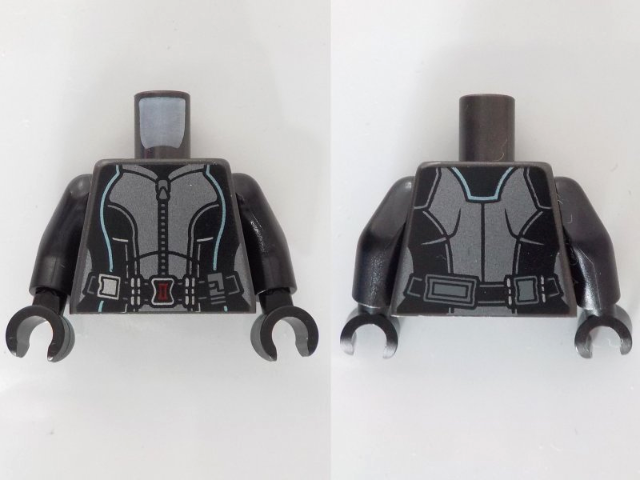 Torso Female Black Jumpsuit with Zipper, Belt with Dark Red Buckle, Metallic Light Blue Trim Pattern / Black Arms / Black Hands