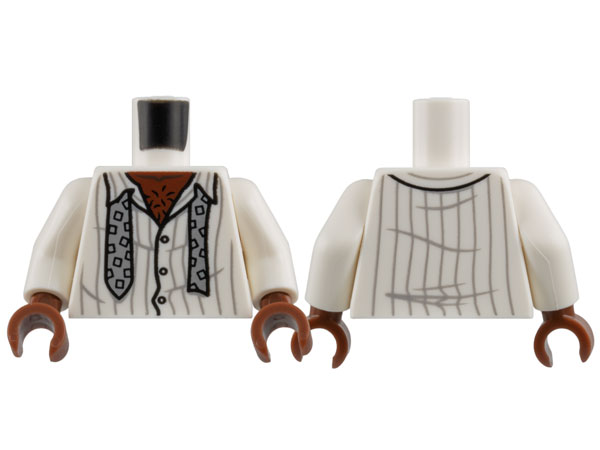 Torso Shirt with Buttons, Open Collar, and Light Bluish Gray Pinstripes, Loose Tie with Squares, Reddish Brown Hairy Chest Pattern / White Arms / Reddish Brown Hands