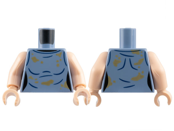 Torso Female Sleeveless Shirt with Dark Blue Creases and Dark Tan Dirt Stains Pattern / Light Nougat Arms / Light Nougat Hands
