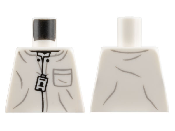 Torso Lab Uniform Top with Light Bluish Gray Pocket and Folds, Black Buttons and ID Badge Pattern