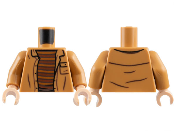 Torso Shirt Open with Pocket over Shirt with Dark Brown, Medium Nougat, and Reddish Brown Stripes Pattern / Medium Nougat Arms / Light Nougat Hands