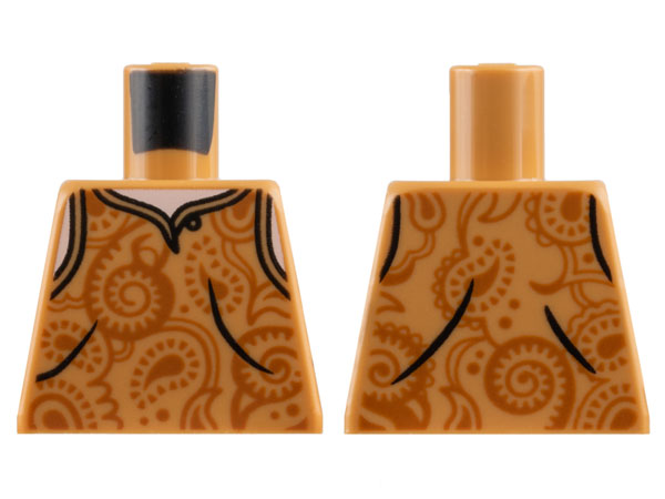 Torso Paisley Tank Top with Button and Dark Orange Shapes, Light Nougat Neck and Shoulders Pattern