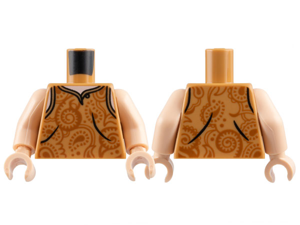 Torso Paisley Tank Top with Button and Dark Orange Shapes, Light Nougat Neck and Shoulders Pattern / Light Nougat Arms / Light Nougat Hands