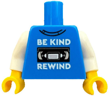 Torso Shirt with White 'BE KIND REWIND' and Black Video Cassette / VHS Tape Pattern (San Diego Comic-Con 2023 Exclusive) / White Arms / Yellow Hands