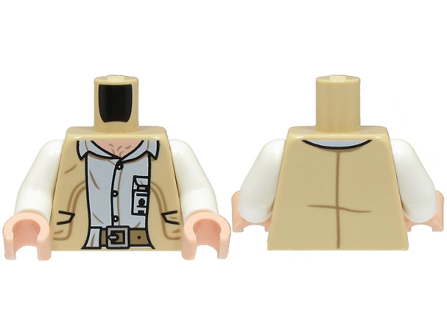 Torso Open Vest over White Shirt with ID Badge, Light Nougat Neck, Dark Tan Belt with Silver Buckle Pattern / White Arms / Light Nougat Hands