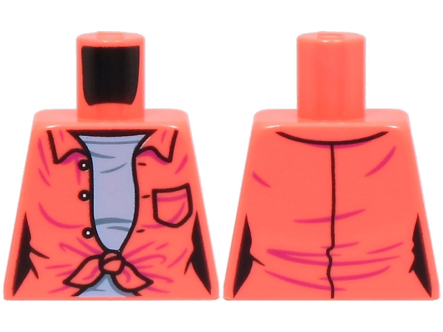 Torso Female Open Shirt Tied with Buttons and Pocket over Bright Light Blue Shirt Pattern