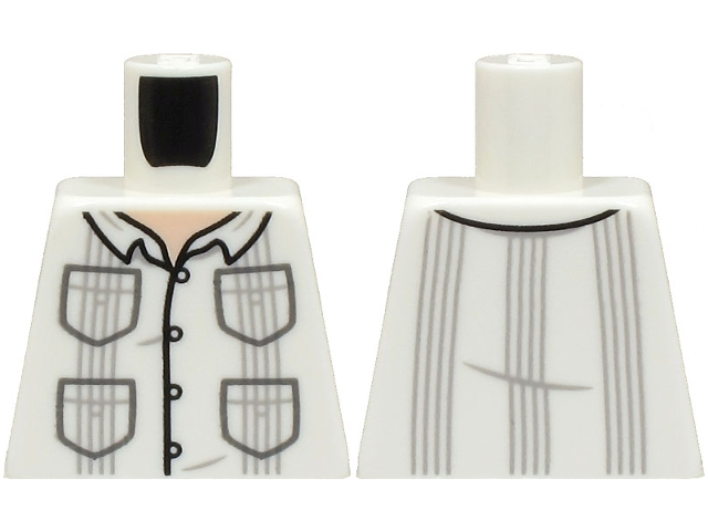 Torso Shirt with Collar, 4 Pockets, and Light Bluish Gray Pleats, Light Nougat Neck Pattern