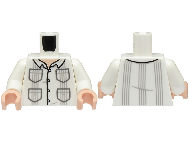 Torso Shirt with Collar, 4 Pockets, and Light Bluish Gray Pleats, Light Nougat Neck Pattern / White Arms / Light Nougat Hands