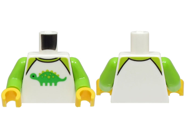 Torso Shirt with Lime Collar and Bright Green Dinosaur Pattern / Lime Arms / Yellow Hands