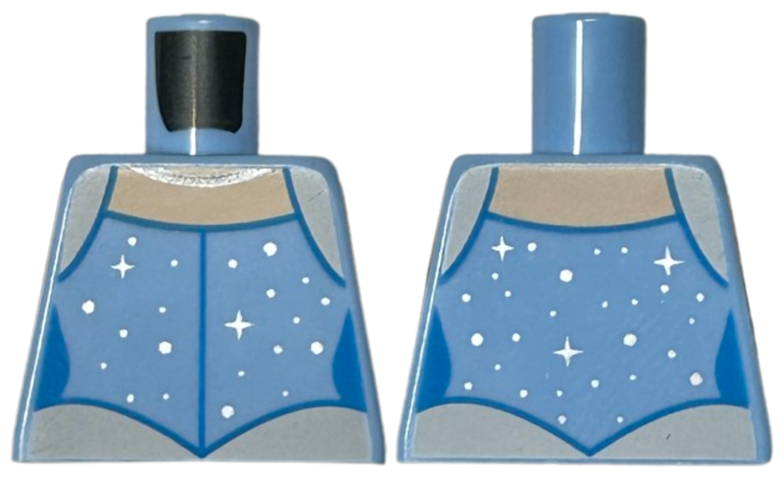 Torso Dress Top with White Shoulders and Waist, Silver Sparkles and Dots, Light Nougat Neck, Necklace Pattern