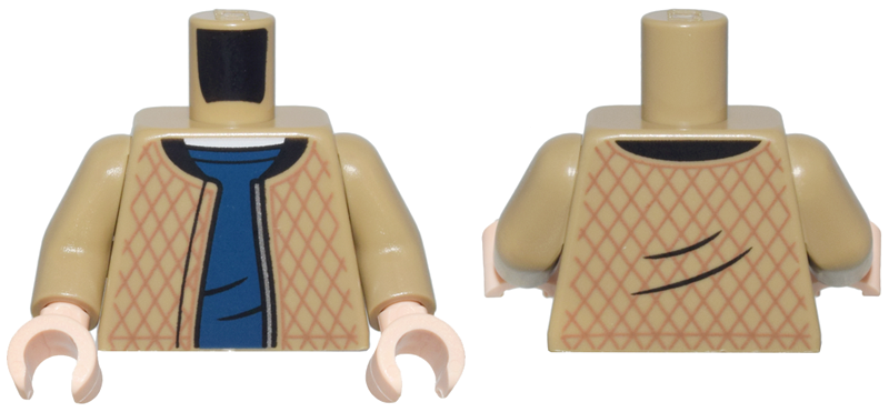 Torso Jacket with Medium Brown Diamonds, Black Collar, and Silver Zipper over Dark Blue Shirt, White Neck Pattern / Dark Tan Arms / Light Nougat Hands