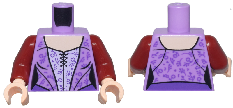Torso Female Dress with Lavender Corset Top and Dark Purple Plant Stems, Light Nougat Neck Pattern / Dark Red Arms / Light Nougat Hands