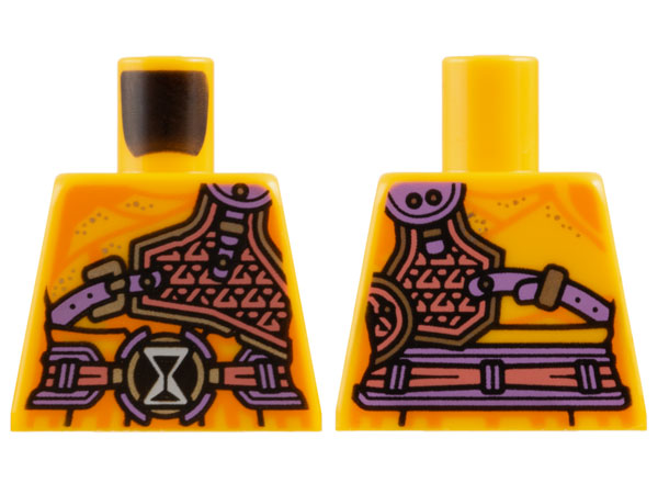 Torso Robe with Orange Lines, Medium Lavender, Coral and Silver Outlined Armor and Belt with Black Buckle with White Outlined Hourglass Pattern